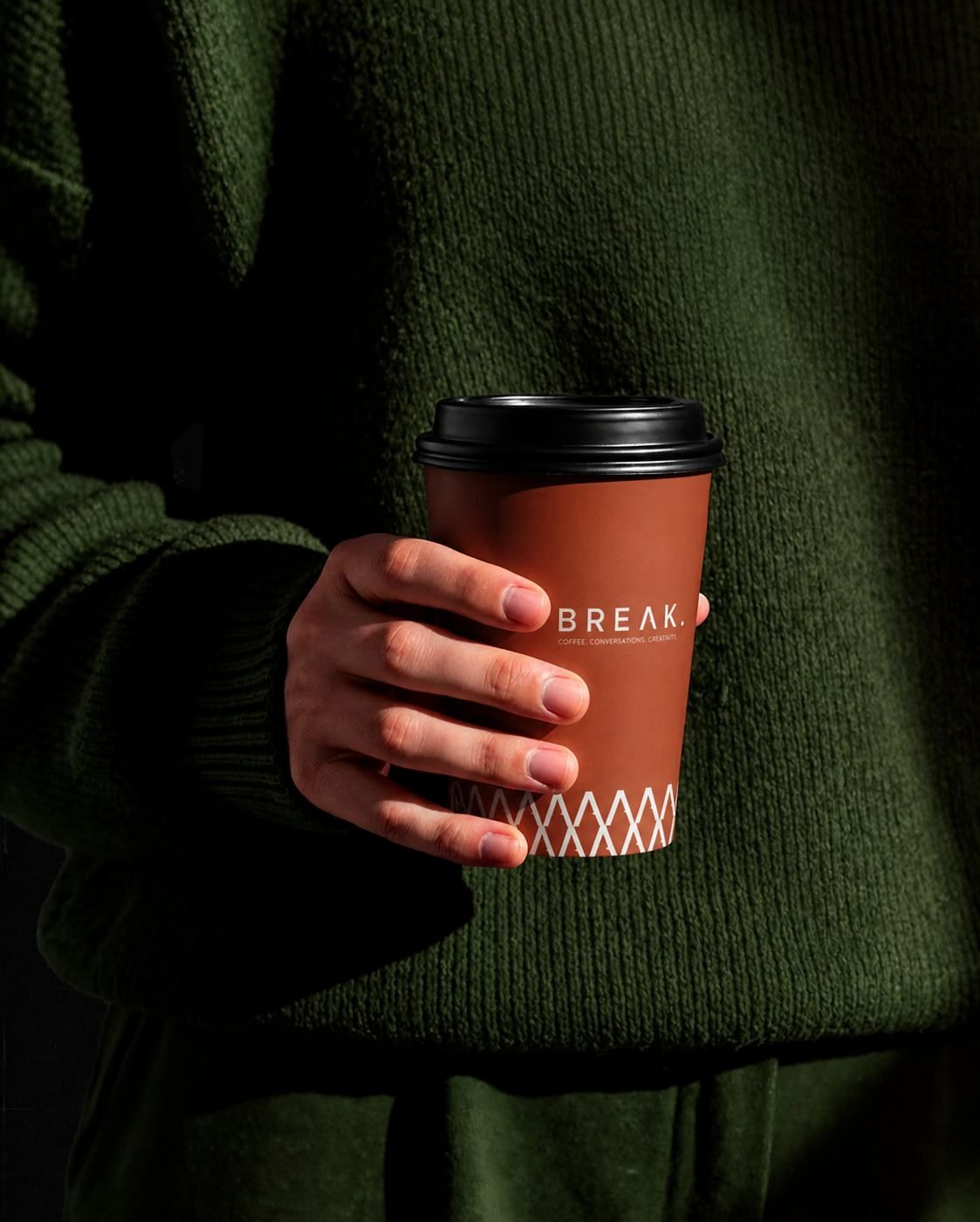 BREAK coffee cup in hand